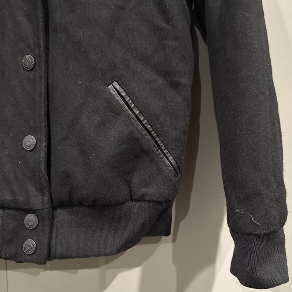 True Religion Jet Black Wool Varsity Jacket  Size S/P - Picture 6 of 7